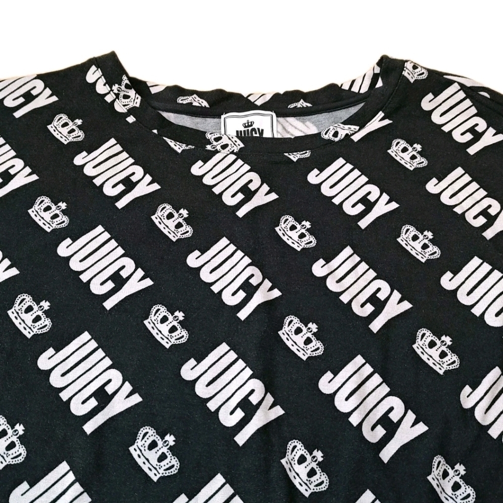 Juicy Couture Oversized Cropped Dolman Sweatshirt Black White Logo Woman L Nwt